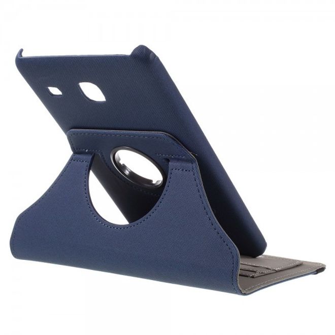 Samsung Galaxy Tab E 8.0 Rotierbare Leder Cover Hülle mit stoffartiger Textur und Standfunktion - dunkelblau