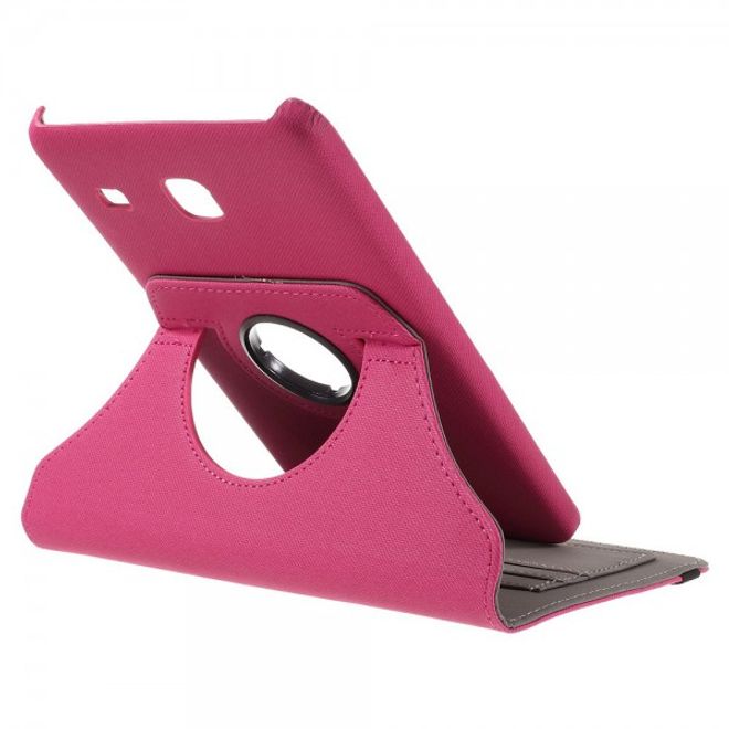 Samsung Galaxy Tab E 8.0 Rotierbare Leder Cover Hülle mit stoffartiger Textur und Standfunktion - rosa