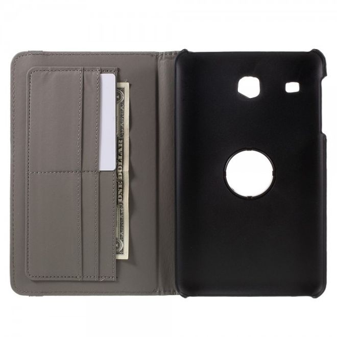 Samsung Galaxy Tab E 8.0 Rotierbare Leder Cover Hülle mit stoffartiger Textur und Standfunktion - schwarz