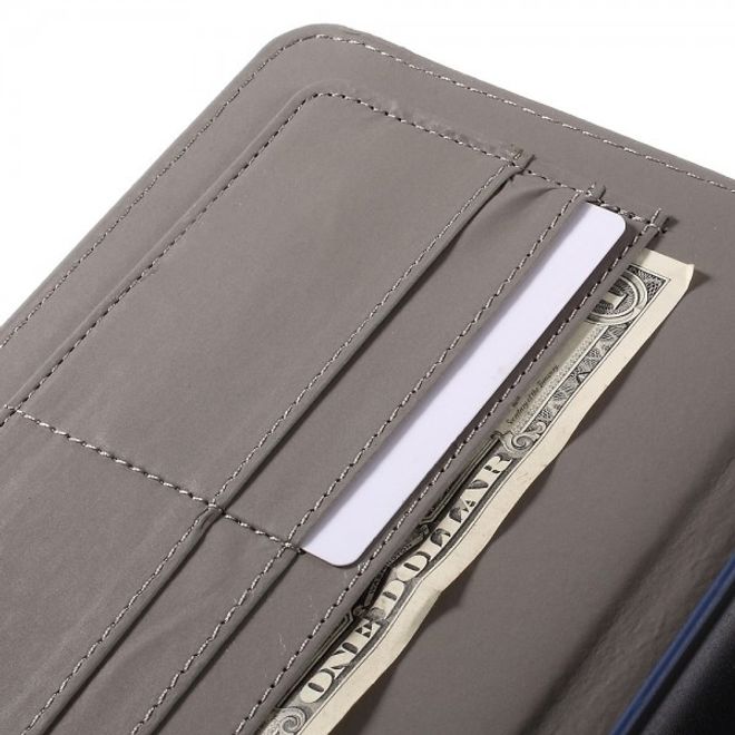 Samsung Galaxy Tab E 8.0 Rotierbare Leder Cover Hülle mit stoffartiger Textur und Standfunktion - dunkelblau