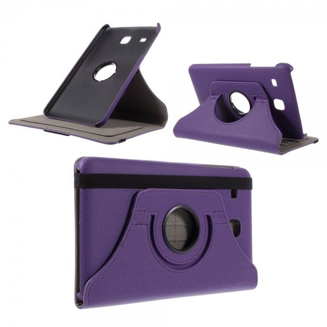 Samsung Galaxy Tab E 8.0 Rotierbare Leder Cover Hülle mit stoffartiger Textur und Standfunktion - purpur