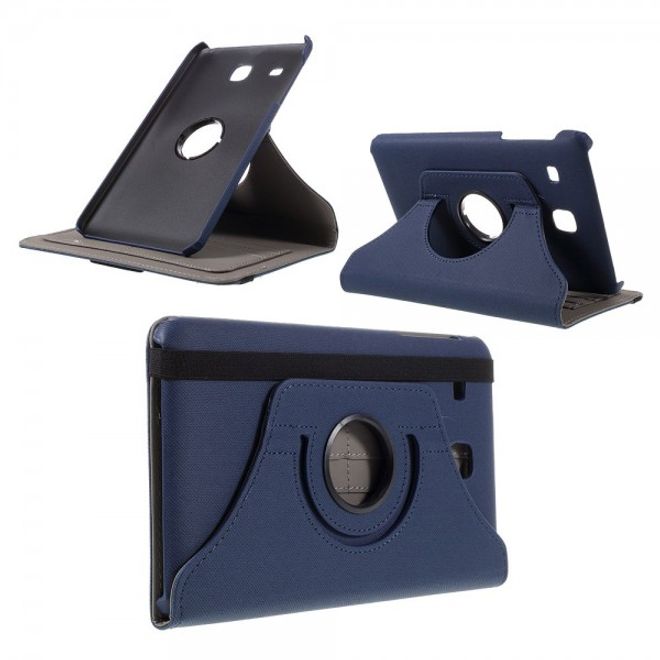 Samsung Galaxy Tab E 8.0 Rotierbare Leder Cover Hülle mit stoffartiger Textur und Standfunktion - dunkelblau