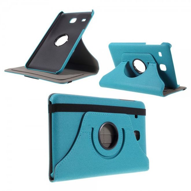 Samsung Galaxy Tab E 8.0 Rotierbare Leder Cover Hülle mit stoffartiger Textur und Standfunktion - hellblau