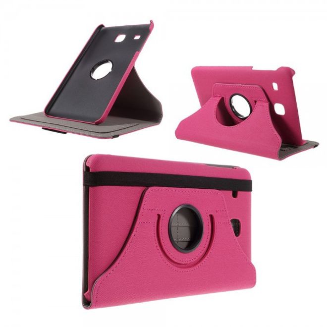 Samsung Galaxy Tab E 8.0 Rotierbare Leder Cover Hülle mit stoffartiger Textur und Standfunktion - rosa