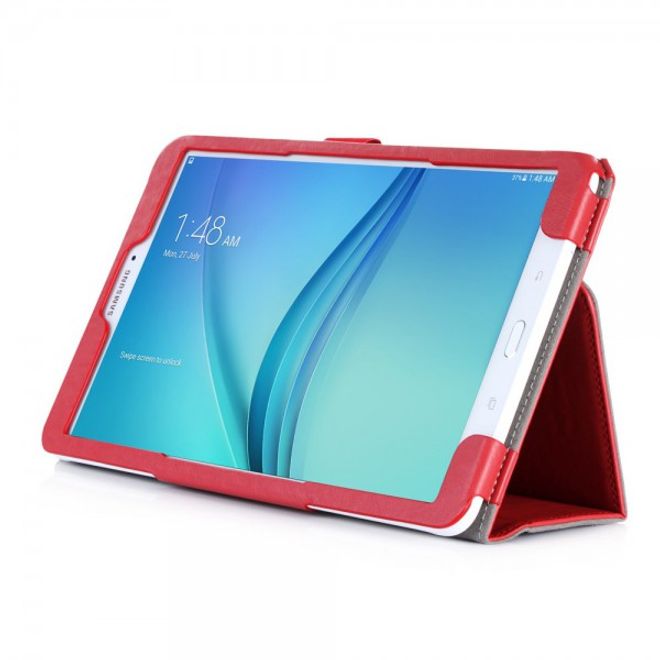Samsung Galaxy Tab E 9.6 Leder Case Hülle mit Handschlaufe und Kreditkartenslots - rot