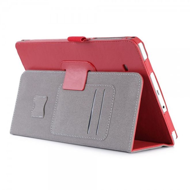 Samsung Galaxy Tab E 9.6 Leder Case Hülle mit Handschlaufe und Kreditkartenslots - rot