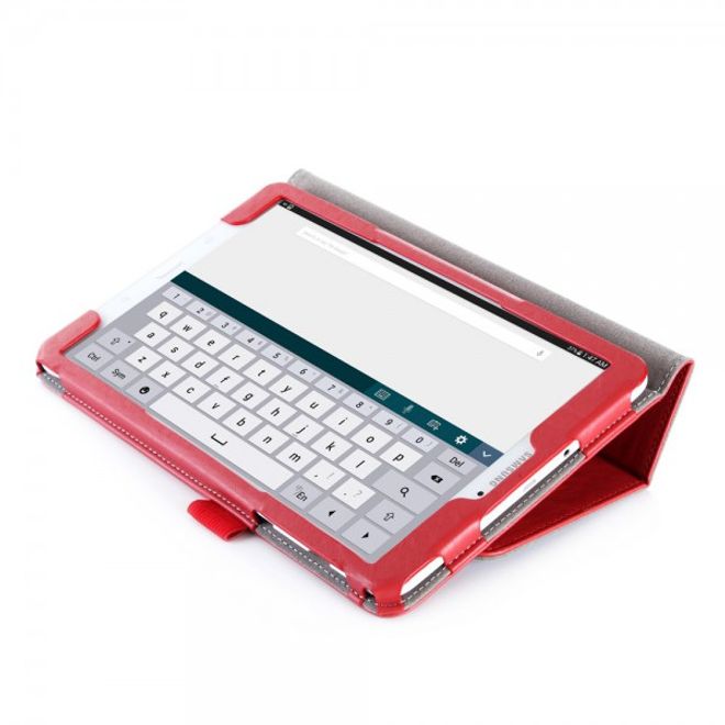 Samsung Galaxy Tab E 9.6 Leder Case Hülle mit Handschlaufe und Kreditkartenslots - rot