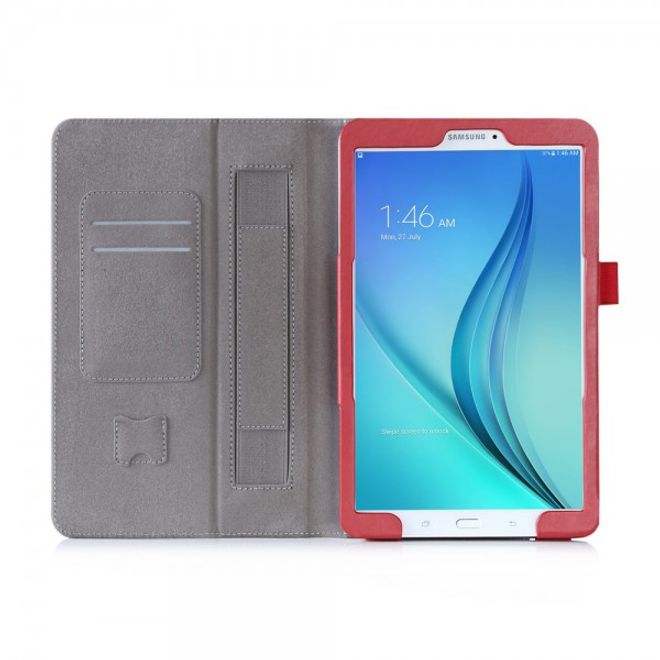 Samsung Galaxy Tab E 9.6 Leder Case Hülle mit Handschlaufe und Kreditkartenslots - rot