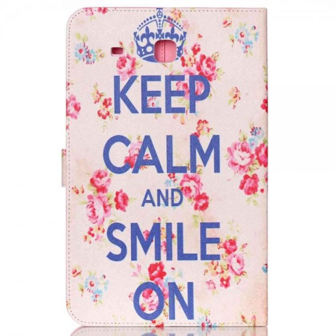 Samsung Galaxy Tab E 9.6 Leder Tablet Case mit Blumen und Schriftzug