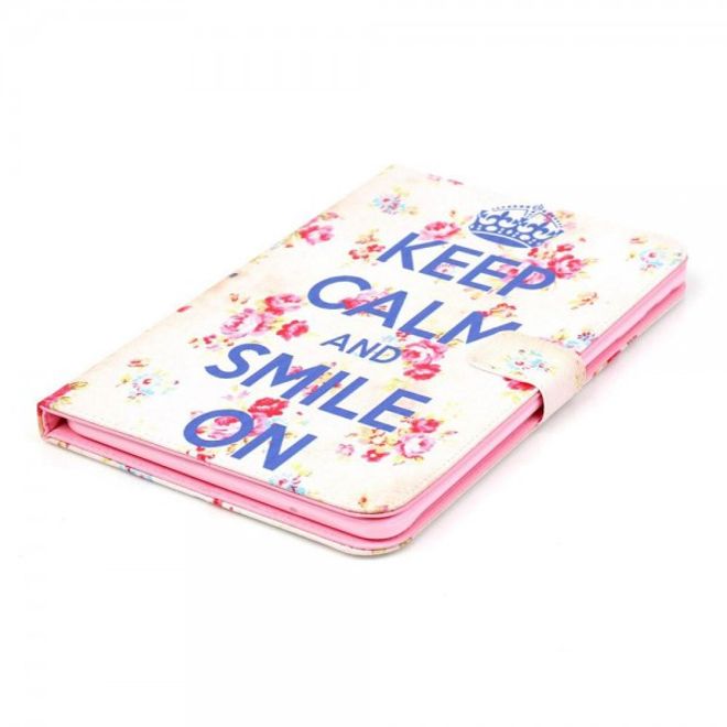 Samsung Galaxy Tab E 9.6 Leder Tablet Case mit Blumen und Schriftzug