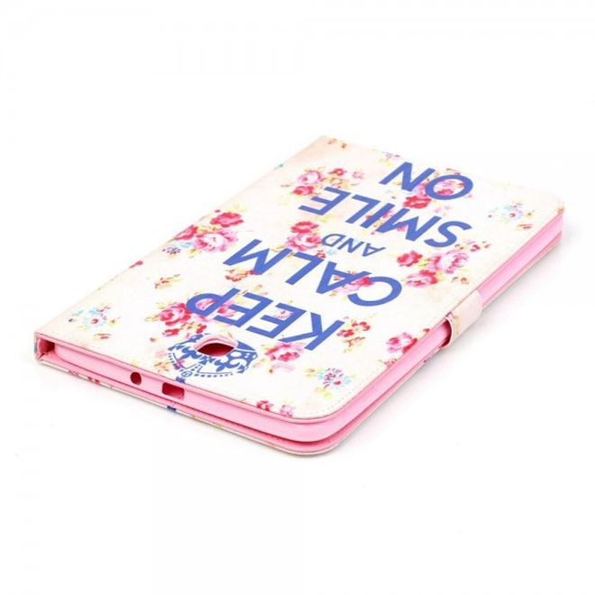 Samsung Galaxy Tab E 9.6 Leder Tablet Case mit Blumen und Schriftzug