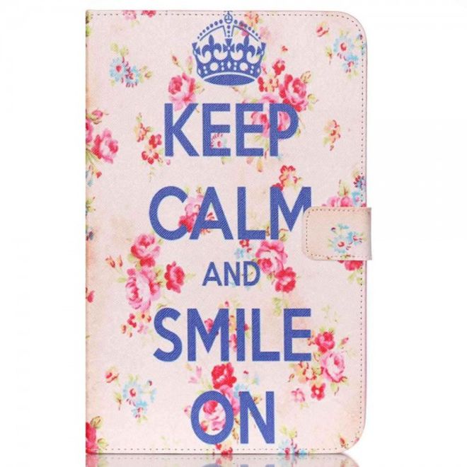 Samsung Galaxy Tab E 9.6 Leder Tablet Case mit Blumen und Schriftzug