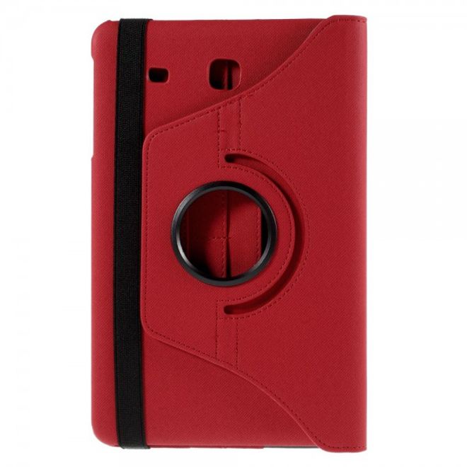 Samsung Galaxy Tab E 9.6 Rotierbare Leder Cover Hülle mit Köpermuster - rot