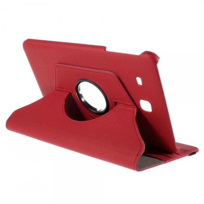 Samsung Galaxy Tab E 9.6 Rotierbare Leder Cover Hülle mit Köpermuster - rot