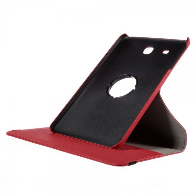 Samsung Galaxy Tab E 9.6 Rotierbare Leder Cover Hülle mit Köpermuster - rot
