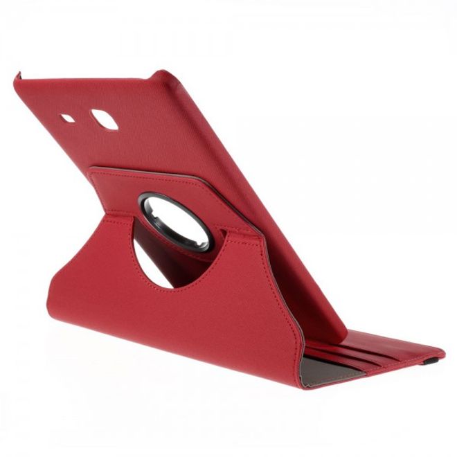 Samsung Galaxy Tab E 9.6 Rotierbare Leder Cover Hülle mit Köpermuster - rot