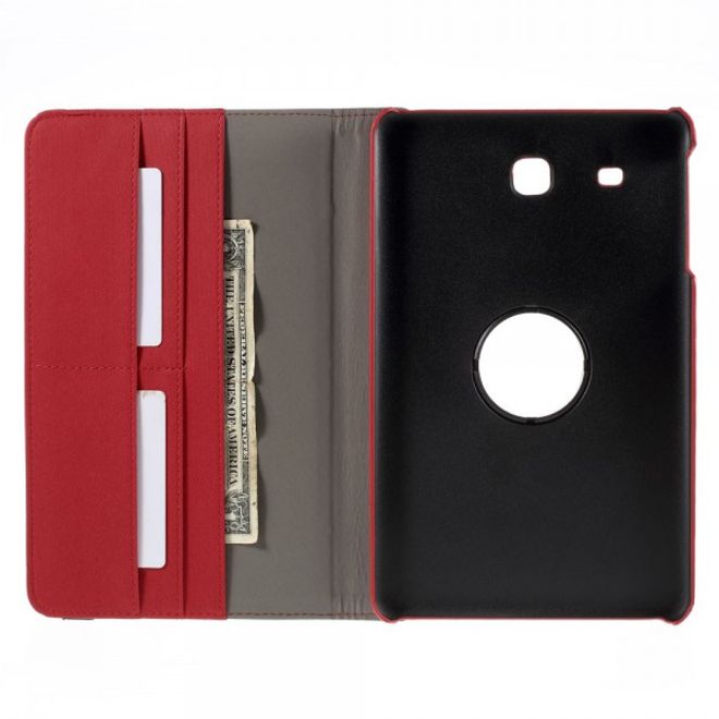 Samsung Galaxy Tab E 9.6 Rotierbare Leder Cover Hülle mit Köpermuster - rot