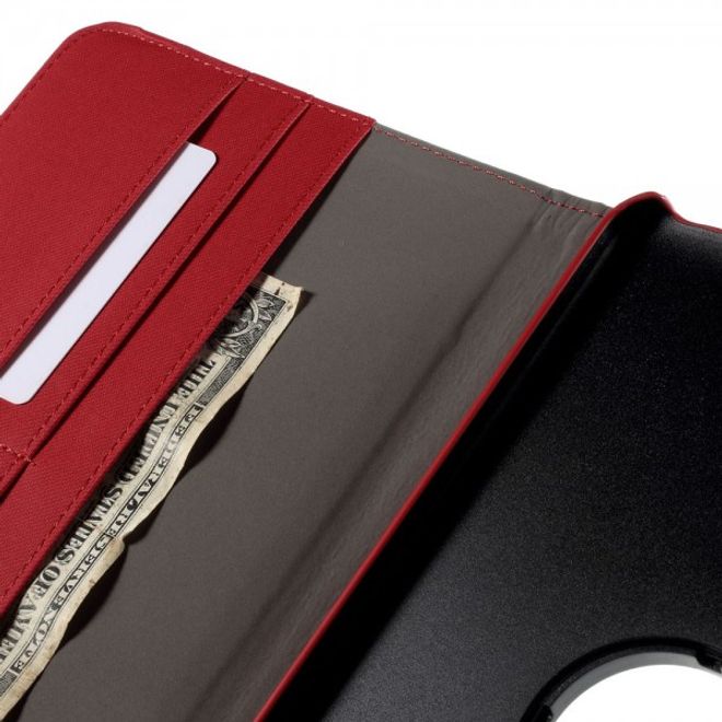 Samsung Galaxy Tab E 9.6 Rotierbare Leder Cover Hülle mit Köpermuster - rot