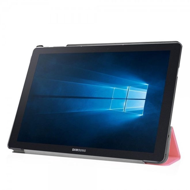 Samsung Galaxy TabPro S Dreifach faltbare Leder Case Tablet Hülle mit Standfunktion - pink