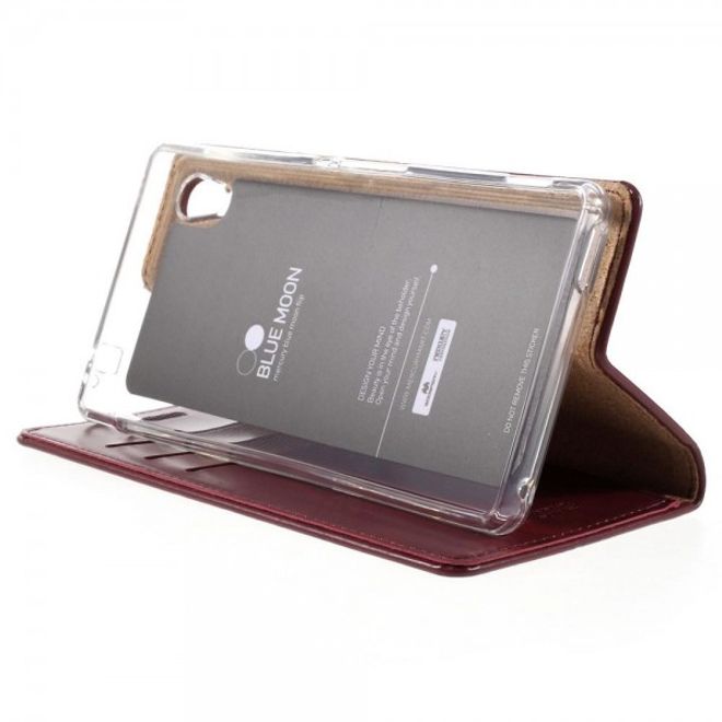 Goospery - Sony Xperia M4 Aqua Hülle - Handy Bookcover - Bluemoon Flip Series - weinrot