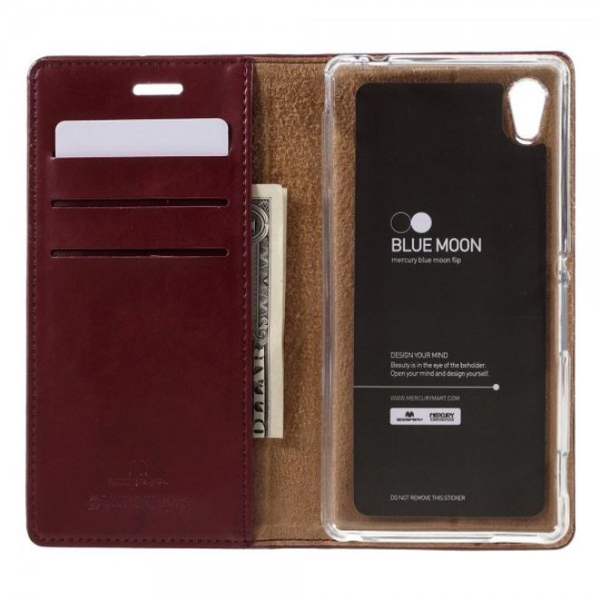 Goospery - Sony Xperia M4 Aqua Hülle - Handy Bookcover - Bluemoon Flip Series - weinrot
