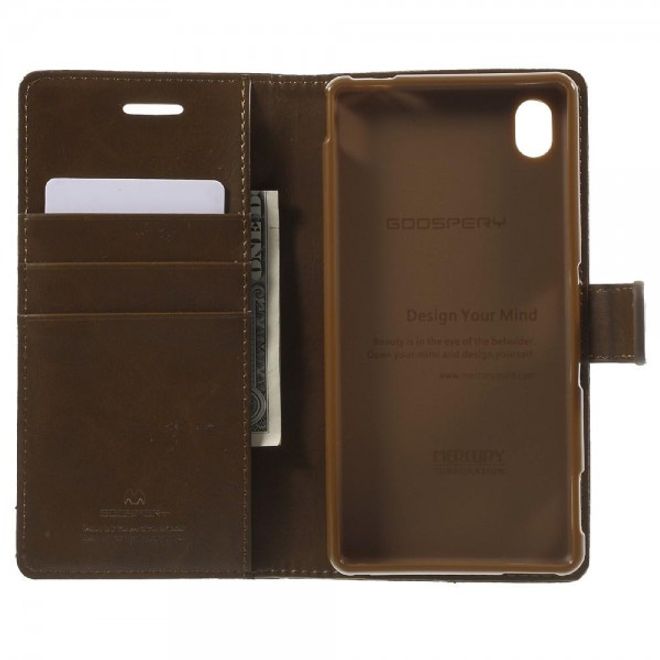 Goospery - Sony Xperia M4 Aqua Hülle - Handy Bookcover - Bluemoon Diary Series - braun