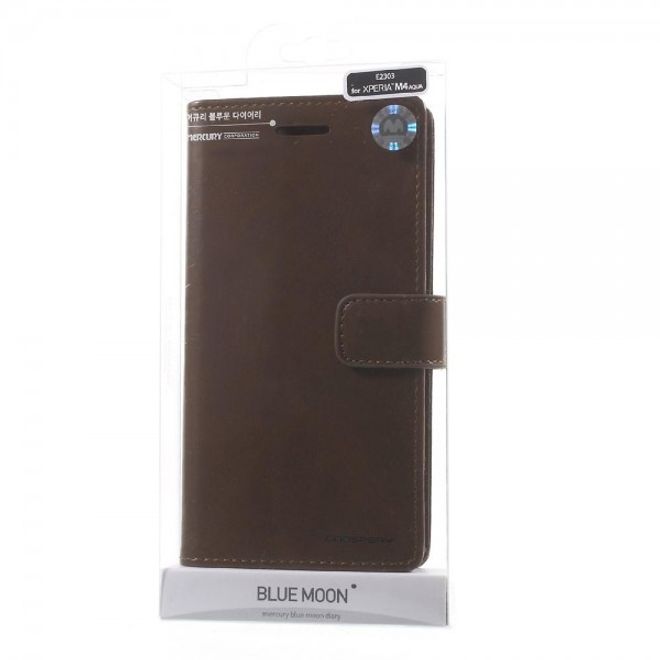 Goospery - Sony Xperia M4 Aqua Hülle - Handy Bookcover - Bluemoon Diary Series - braun