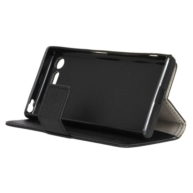 Sony Xperia X Compact Handy Case - Leder Flip Hülle - mit Standfunktion - schwarz