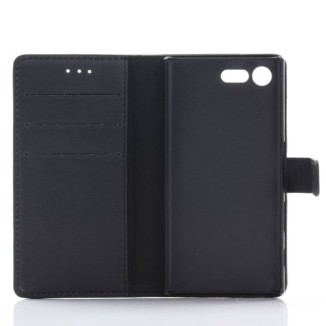 Sony Xperia X Compact Handyhülle - Crazy Horse Leder Case - mit Standfunktion - schwarz