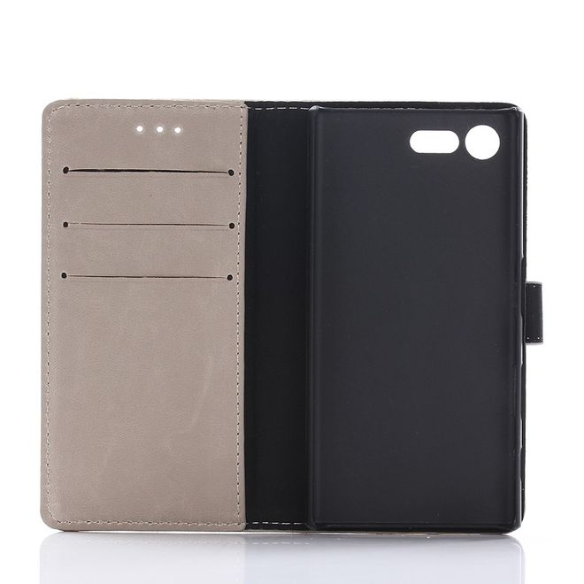 Sony Xperia X Compact Handyhülle - Crazy Horse Leder Case - mit Standfunktion - grau