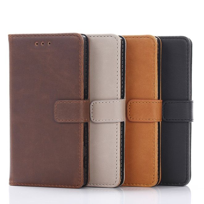 Sony Xperia X Compact Handyhülle - Crazy Horse Leder Case - mit Standfunktion - grau