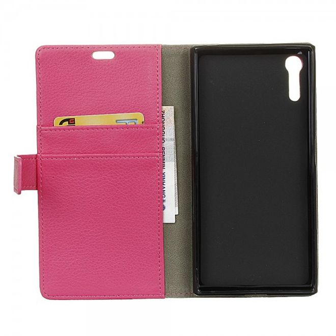 Sony Xperia XZ/XZs Handy Hülle - Case aus Leder - Litchitextur - mit Kreditkartenslots - rosa
