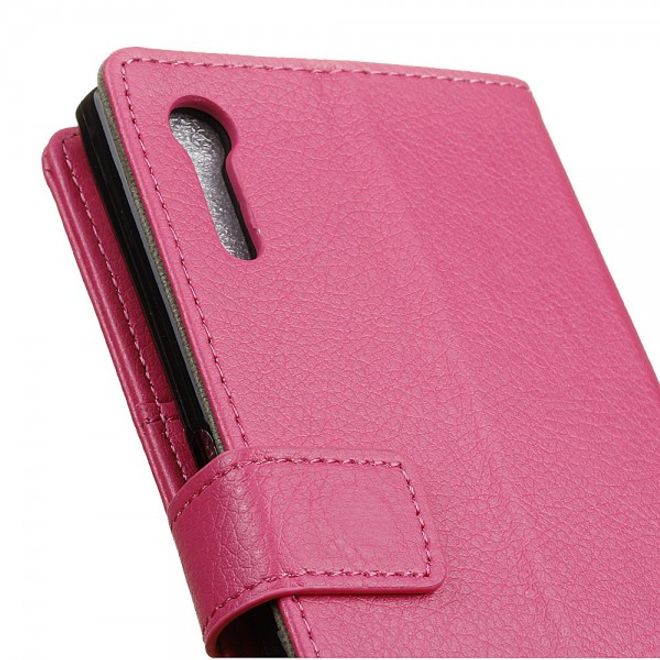 Sony Xperia XZ/XZs Handy Hülle - Case aus Leder - Litchitextur - mit Kreditkartenslots - rosa