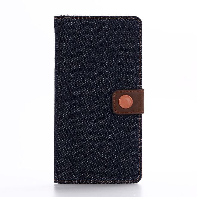 Sony Xperia XZ/XZs Handyhülle - Cover aus Leder/Stoff - im Jeans Look - mit Standfunktion - schwarz/blau