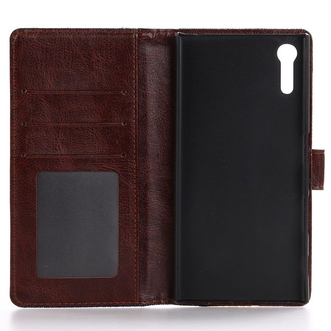Sony Xperia XZ/XZs Handyhülle - Cover aus Leder/Stoff - im Jeans Look - mit Standfunktion - schwarz/blau