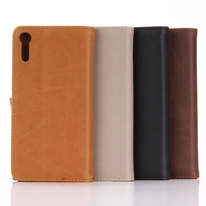 Sony Xperia XZ/XZs Handyhülle - Crazy Horse Leder Case - mit Standfunktion - braun