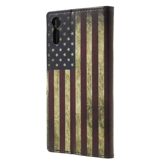 Sony Xperia XZ/XZs Handyhülle - Leder Case mit Standfunktion - USA Flagge im Retrolook