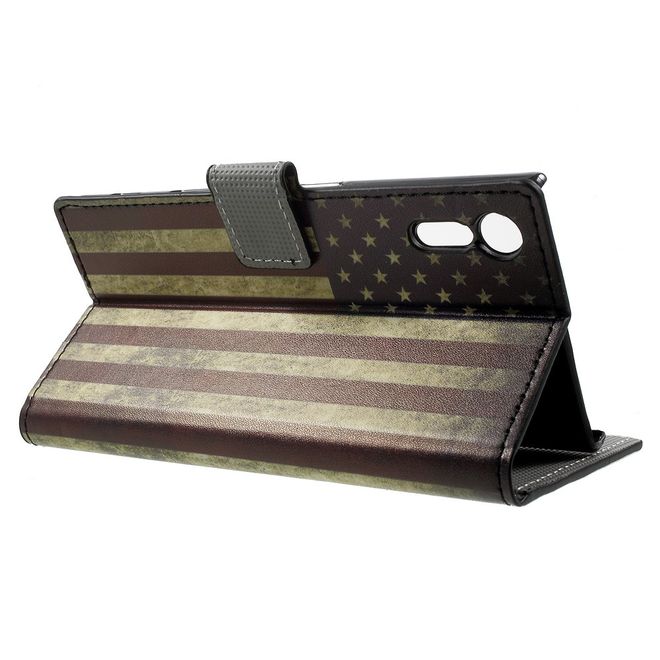 Sony Xperia XZ/XZs Handyhülle - Leder Case mit Standfunktion - USA Flagge im Retrolook