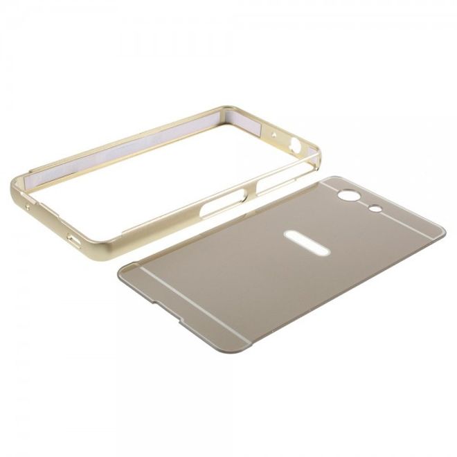 Sony Xperia Z3 Compact Aufschiebbarer Metall Bumper und Plastik Case - gold