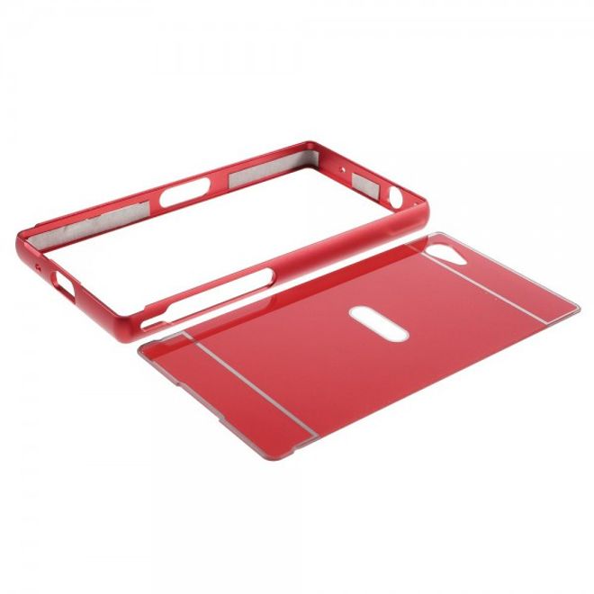 Sony Xperia Z5 Compact Aufschiebbarer Aluminium Bumper mit Plastik Case - rot