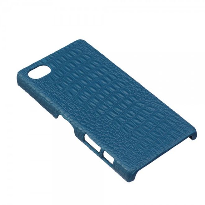 Sony Xperia Z5 Compact Hart Plastik Case Hülle mit lederartiger Oberfläche und Krokodiltextur - blau