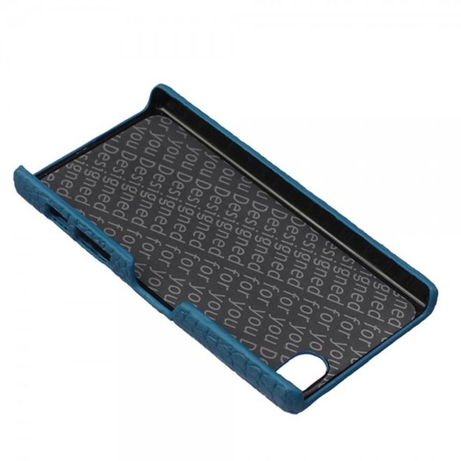 Sony Xperia Z5 Compact Hart Plastik Case Hülle mit lederartiger Oberfläche und Krokodiltextur - blau
