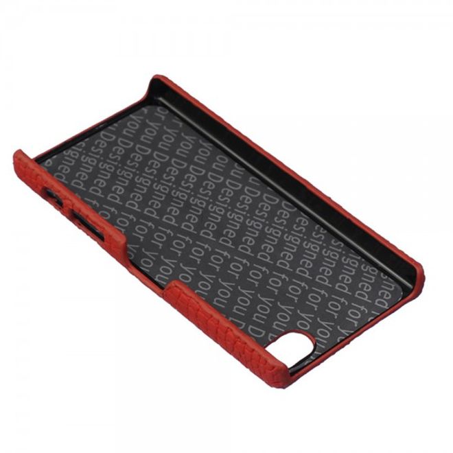 Sony Xperia Z5 Compact Hart Plastik Case Hülle mit lederartiger Oberfläche und Krokodiltextur - rot