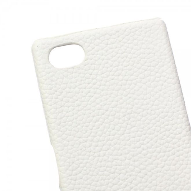 Sony Xperia Z5 Compact Hart Plastik Cover Hülle mit Oberfläche aus Echtleder - weiss