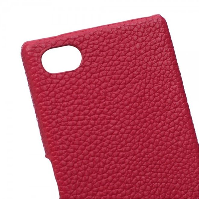 Sony Xperia Z5 Compact Hart Plastik Cover Hülle mit Oberfläche aus Echtleder - rot
