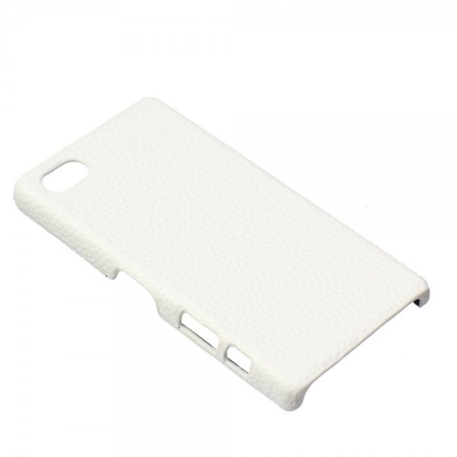 Sony Xperia Z5 Compact Hart Plastik Cover Hülle mit Oberfläche aus Echtleder - weiss