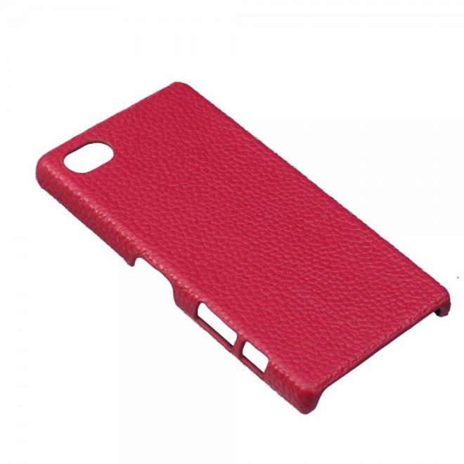 Sony Xperia Z5 Compact Hart Plastik Cover Hülle mit Oberfläche aus Echtleder - rot