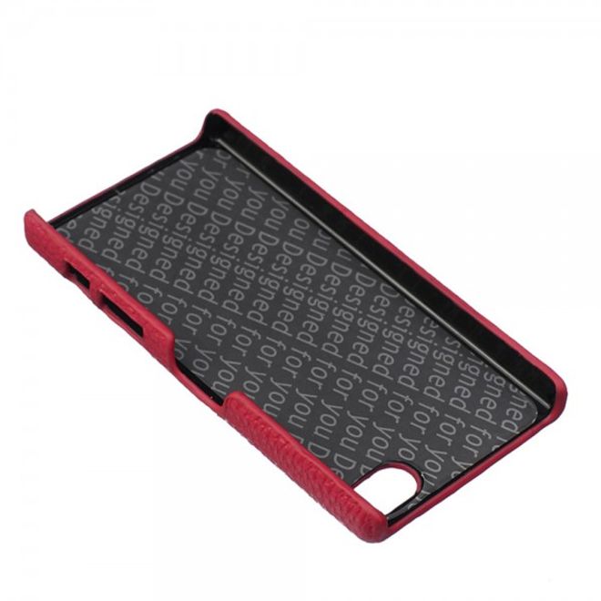 Sony Xperia Z5 Compact Hart Plastik Cover Hülle mit Oberfläche aus Echtleder - rot