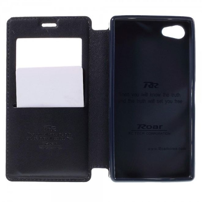 Sony Xperia Z5 Compact Schicke Leder Tasche Hülle mit kleinem Fenster von Roar Korea - dunkelblau