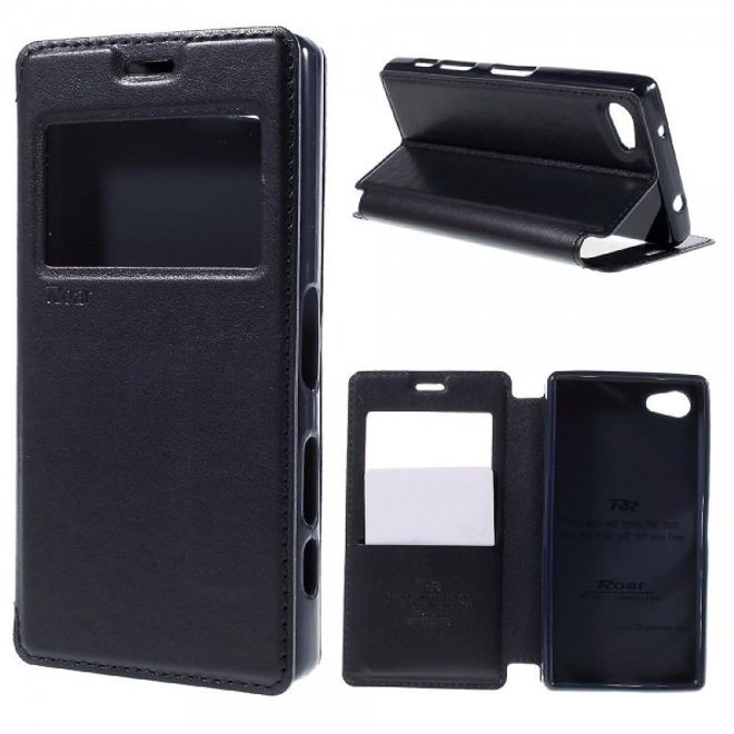 Sony Xperia Z5 Compact Schicke Leder Tasche Hülle mit kleinem Fenster von Roar Korea - dunkelblau